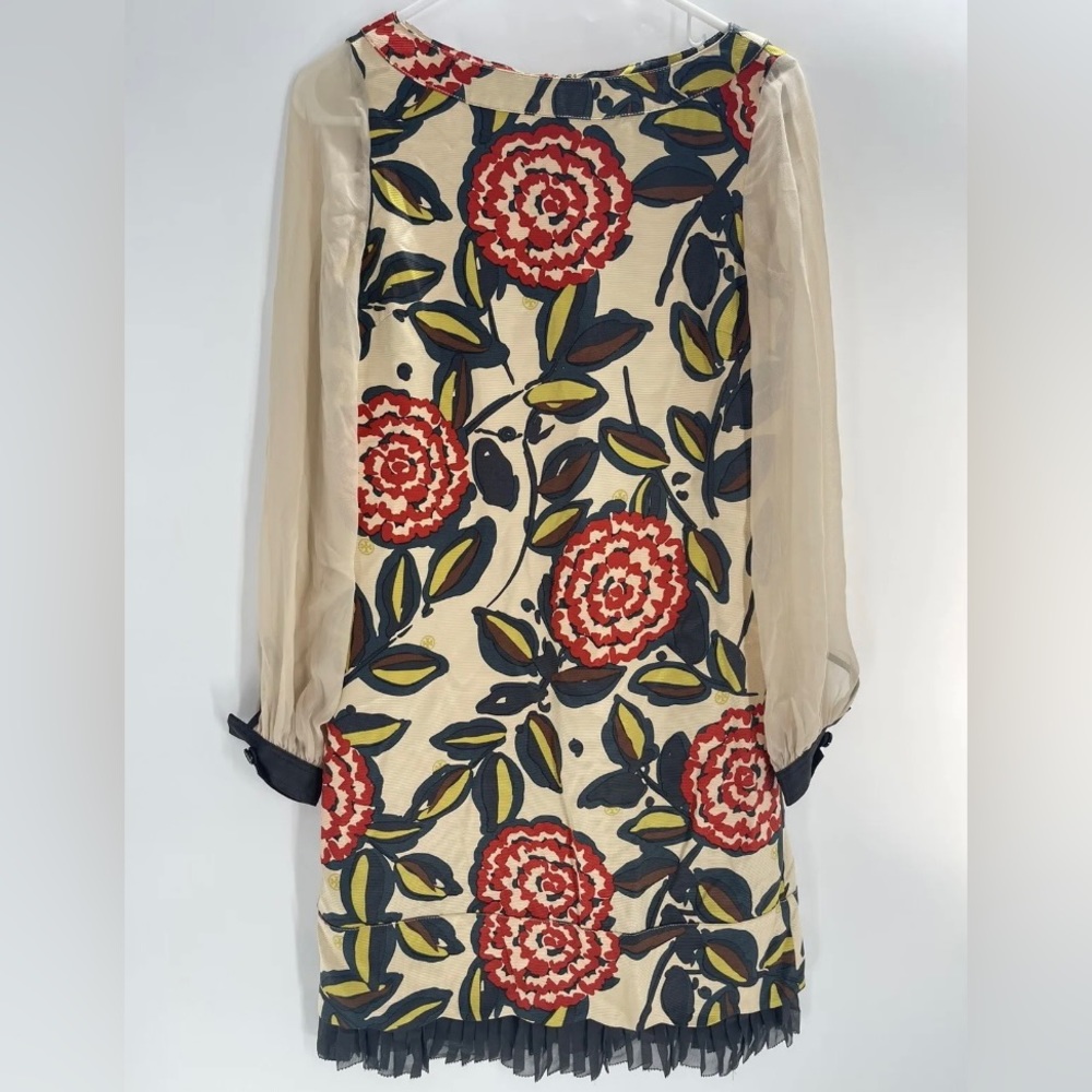 Tory Burch Women's Silk Blend Floral Ruffle Trim Sheer Sleeve Dress Size 0